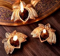 Brass Lotus Flower Diwali Diya Lamp Festival Decoration Pack of 3